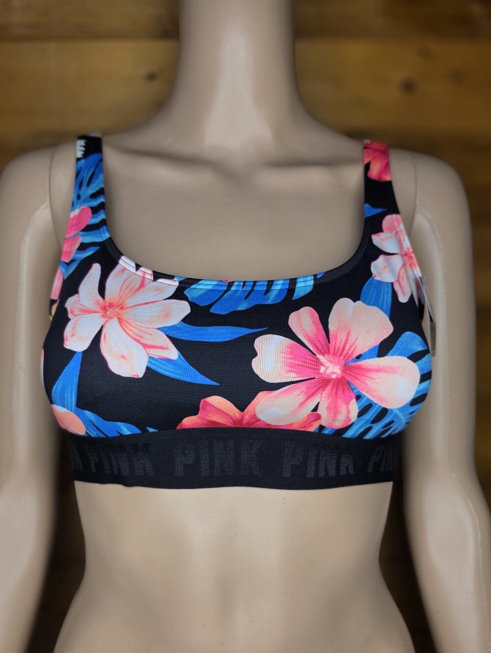 ❤️ NWT Victoria's Secret PINK Floral Sports Bra - Black, Pink, Blue Size S
